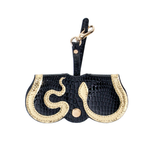 کیف عینک چرمی طرح عینک مشکی کروکودیلی آمال مدل 123